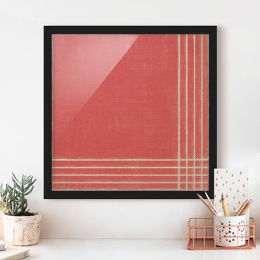 Poster con cornice - Incontro di linee su rosso