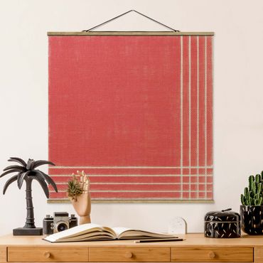 Foto su tessuto da parete con bastone - Incontro di linee su rosso - Quadrato 1:1