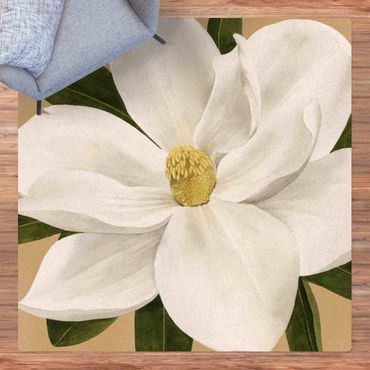 Tappetino di sughero - Magnolia su oro II - Quadrato 1:1