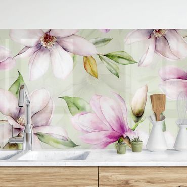 Rivestimenti per cucina - Illustrazione di magnolia su verde menta