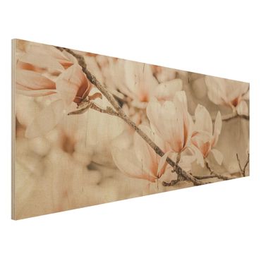 Stampa su legno - Ramo di magnolia in stile vintage
