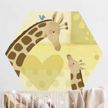 Carta da parati esagonale adesiva con disegni - Io e la mamma - Giraffe