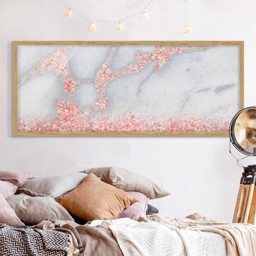 Poster con cornice - Effetto marmo con coriandoli rosa