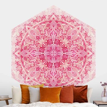 Carta da parati esagonale adesiva con disegni - Ornamento mandala in acquerello pink