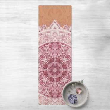Tappetino di sughero - Ornamento mandala in acquerello rosso - Formato verticale 1:3