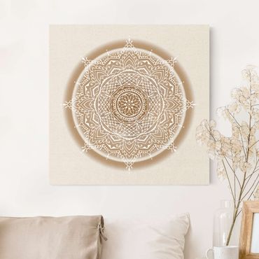 Quadro su tela naturale - Mandala su cerchio d'oro - Quadrato 1:1