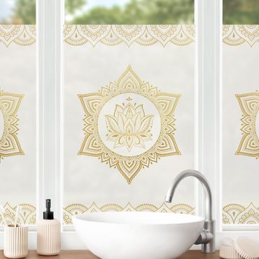 Decorazione per finestre - Illustrazione ornamentale mandala con loto bianco e oro