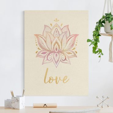 Quadro su tela naturale - Set mandala namaste loto in oro e rosa - Formato verticale 3:4
