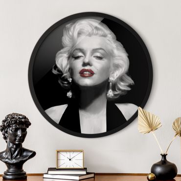 Quadro rotondo incorniciato - Marilyn con labbra rosse
