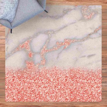 Tappetino di sughero - Effetto marmo con coriandoli rosa - Quadrato 1:1