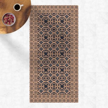 Tappetino di sughero - Piastrelle marocchine cianografia floreale con cornice di mattonelle - Formato verticale 1:2