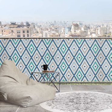 Telo frangivista per balcone - Trama di piastrelle marocchina blu turchese