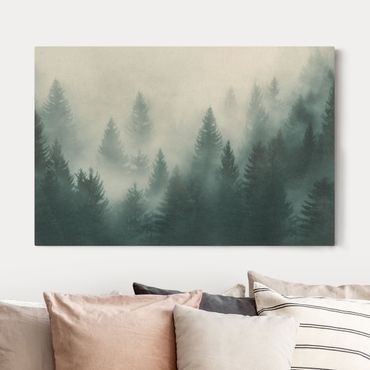 Stampa su tela - Foresta di conifere nella nebbia - Orizzontale 3:2