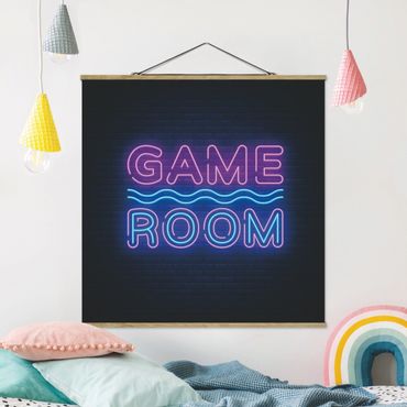 Foto su tessuto da parete con bastone - Scritta al neon Game Room - Quadrato 1:1