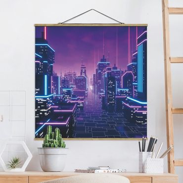 Foto su tessuto da parete con bastone - Luci della città al neon - Quadrato 1:1