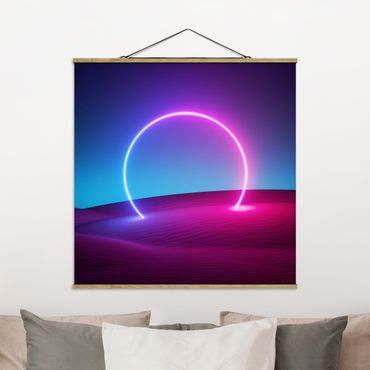 Foto su tessuto da parete con bastone - Cerchio di luci al neon sulla sabbia - Quadrato 1:1