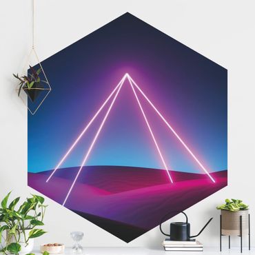 Fotomurale esagonale autoadesivo - Piramide luminosa al neon