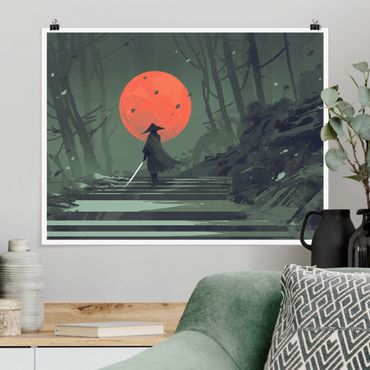 Poster riproduzione - Ninja al chiaro di luna rosso