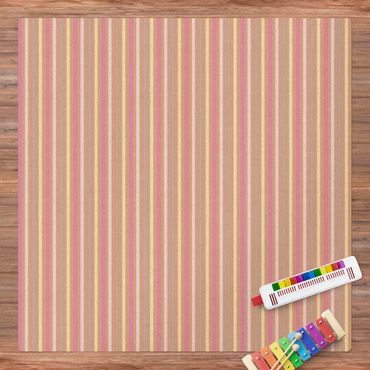 Tappetino di sughero - No.YK48 Strisce rosa e giallo - Quadrato 1:1