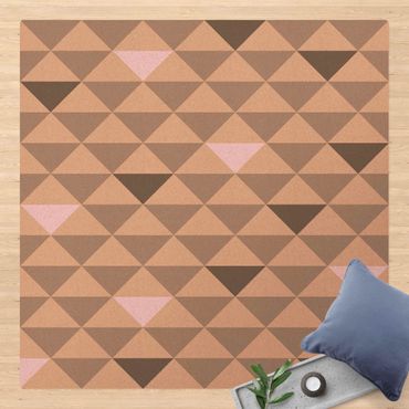 Tappetino di sughero - No.YK65 Triangoli grigi bianchi e rosa - Quadrato 1:1