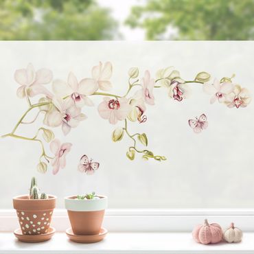 Decorazione per finestre - Ramo di orchidea e farfalla rosa chiaro