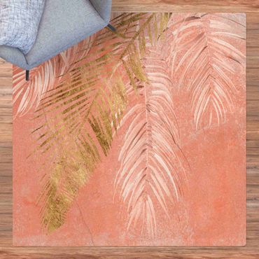 Tappetino di sughero - Foglie di palma rosa e oro I - Quadrato 1:1