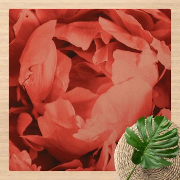 Tappetino di sughero - Peonie in fiore in corallo - Quadrato 1:1