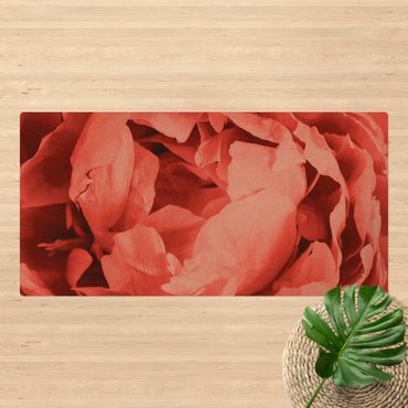 Tappetino di sughero - Peonie in fiore in corallo - Formato orizzontale 2:1