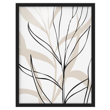 Poster con cornice - Linee di piante nere e beige