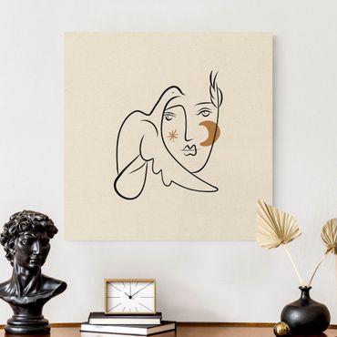 Quadro su tela naturale - Interpretazione di Picasso - Dama con colomba II - Quadrato 1:1