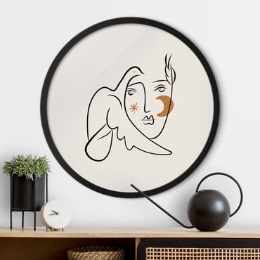 Quadro rotondo incorniciato - Interpretazione di Picasso - Dama con colomba II
