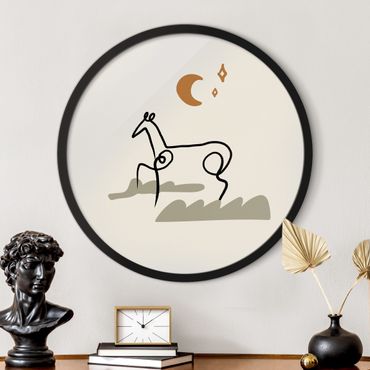 Quadro rotondo incorniciato - Interpretazione di Picasso - Il cavallo