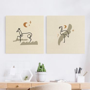 Stampa su tela 2 parti - Interpretazione di Picasso - Cavallo e fenicottero