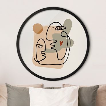 Quadro rotondo incorniciato - Interpretazione di Picasso - Bacio sulla guancia