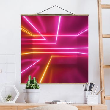 Foto su tessuto da parete con bastone - Righe al neon rosa - Quadrato 1:1