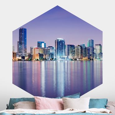 Carta da parati esagonale adesiva con disegni - Purple Miami Beach