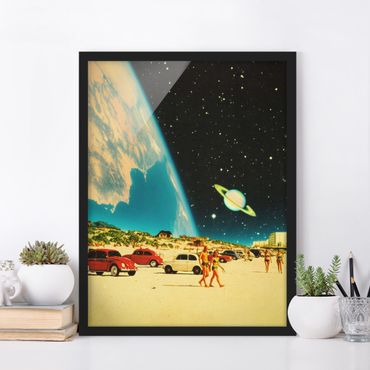 Poster con cornice - Collage retrò - Spiaggia galattica