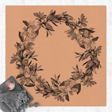 Tappetino di sughero - Ghirlanda di fiori paradisiaca grigio - Quadrato 1:1