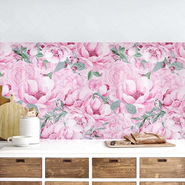 Rivestimento cucina - Sogno floreale rosato di rose in acquerello