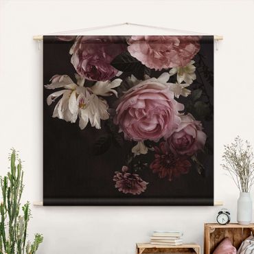 Arazzo da parete - Rose su sfondo nero vintage
