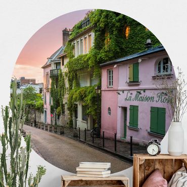Carta da parati rotonda autoadesiva - Crepuscolo rosa a Parigi