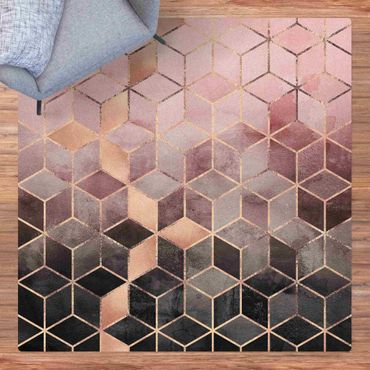 Tappetino di sughero - Geometria dorata con rosa e grigio - Quadrato 1:1