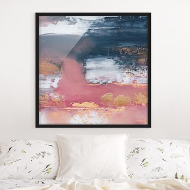 Poster con cornice - Tempesta rosa con oro