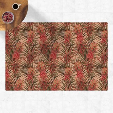 Tappetino di sughero - Ananas rossi con foglie di palma tropicali - Formato orizzontale 3:2