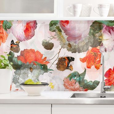 Rivestimenti per cucina - Fiori rossi con farfalle