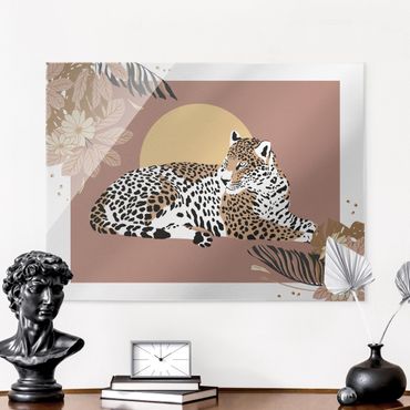 Quadro in vetro - Animali del safari - Leopardo al tramonto - Formato orizzontale