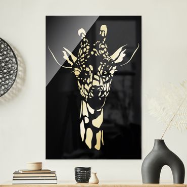 Quadro in vetro - Animali del safari - Ritratto di giraffa in nero - Formato verticale