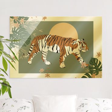 Quadro in vetro - Animali del safari - Tigre al tramonto - Formato orizzontale