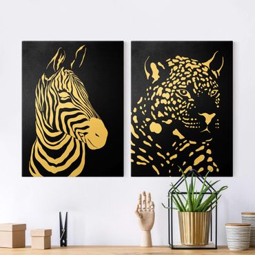 Stampa su tela 2 parti - Animali Safari - Zebra e Leopardo Nero