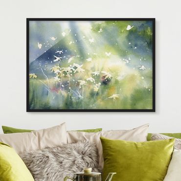 Poster con cornice - Farfalle, luce e fiori